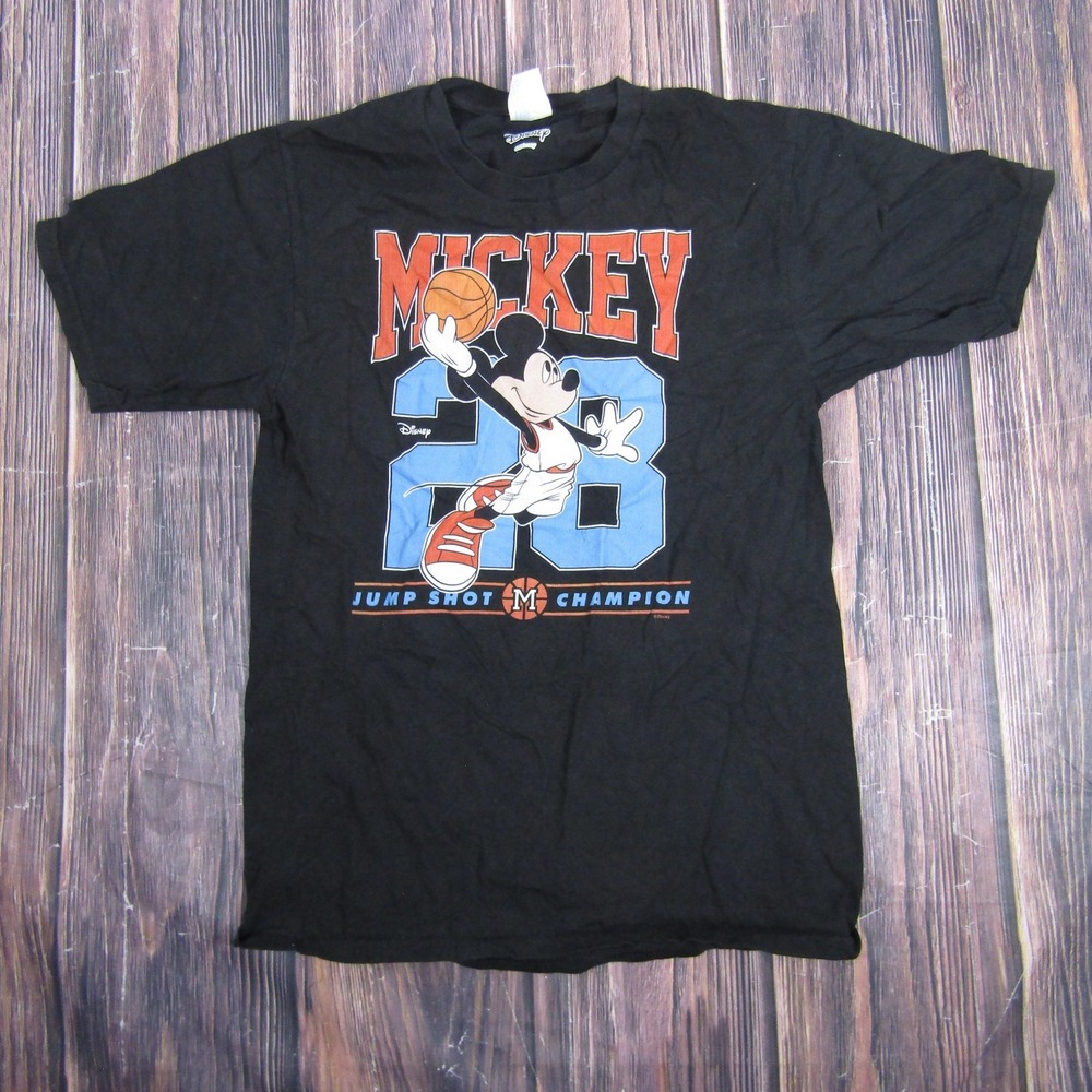 Disney Mickey Mouse Shirt Mens Small Black Basketball 28 Jump Shot Champion Tee